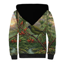 Bellbird New Zealand Personalised Sherpa Hoodie Korimako Harakeke Flower Native Forest