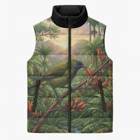 Bellbird New Zealand Personalised Sleeveless Puffer Jacket Korimako Harakeke Flower Native Forest