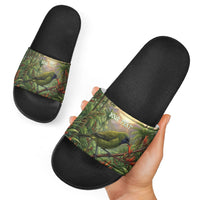 Bellbird New Zealand Personalised Slide Sandals Korimako Harakeke Flower Native Forest