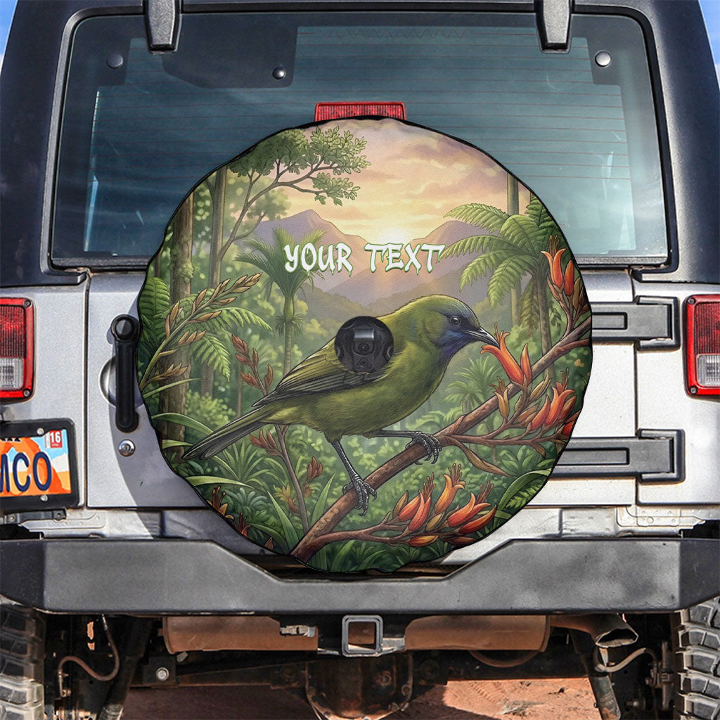 Bellbird New Zealand Personalised Spare Tire Cover Korimako Harakeke Flower Native Forest
