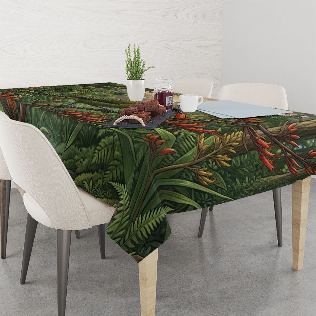 Bellbird New Zealand Personalised Tablecloth Korimako Harakeke Flower Native Forest