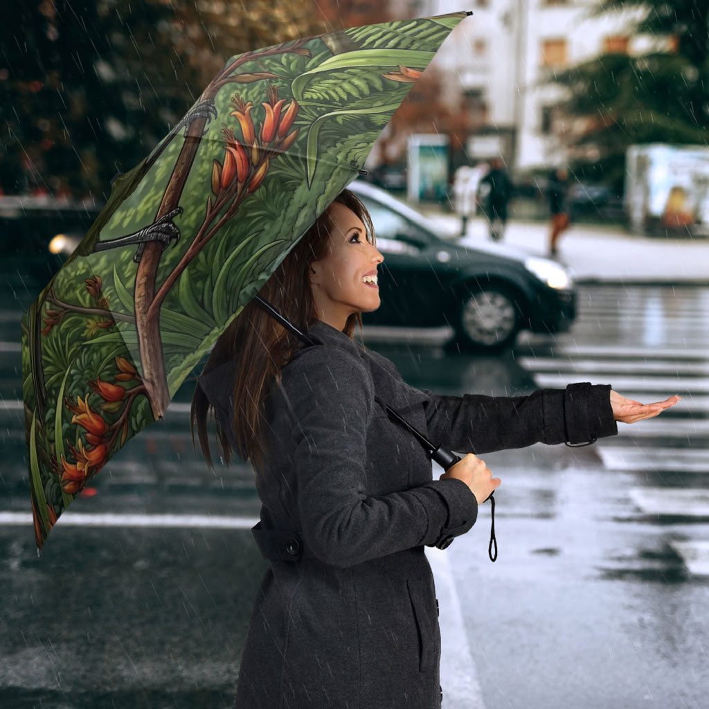 Bellbird New Zealand Personalised Umbrella Korimako Harakeke Flower Native Forest
