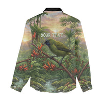 Bellbird New Zealand Personalised Women Casual Shirt Korimako Harakeke Flower Native Forest