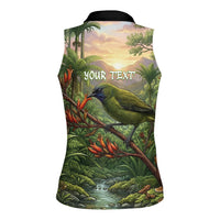 Bellbird New Zealand Personalised Women Sleeveless Polo Shirt Korimako Harakeke Flower Native Forest