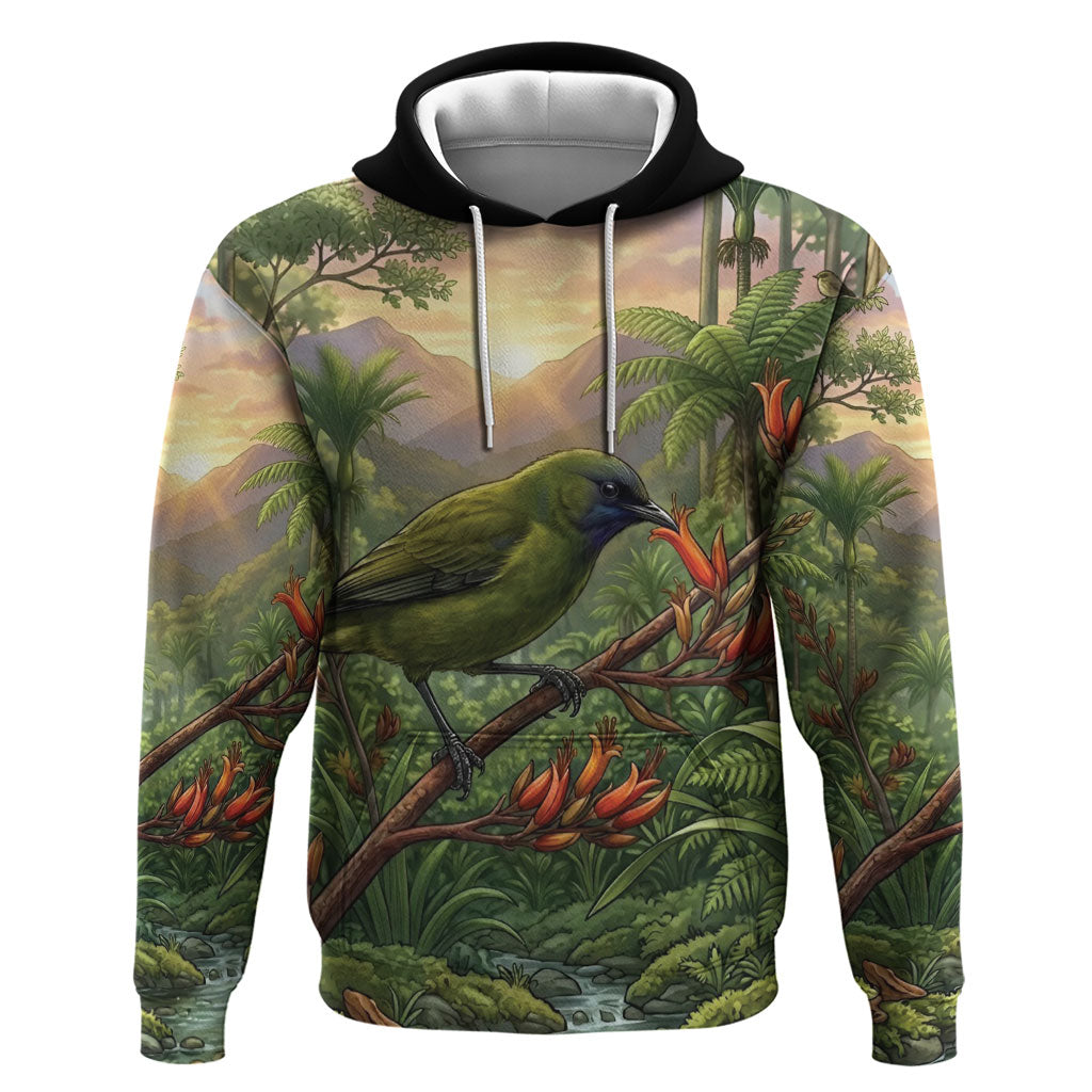 Bellbird New Zealand Personalised Zip Hoodie Korimako Harakeke Flower Native Forest