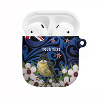 Tomtit New Zealand Personalised AirPods Case Miromiro Manuka Flower Maori Pattern LT22 Blue - Polynesian Pride