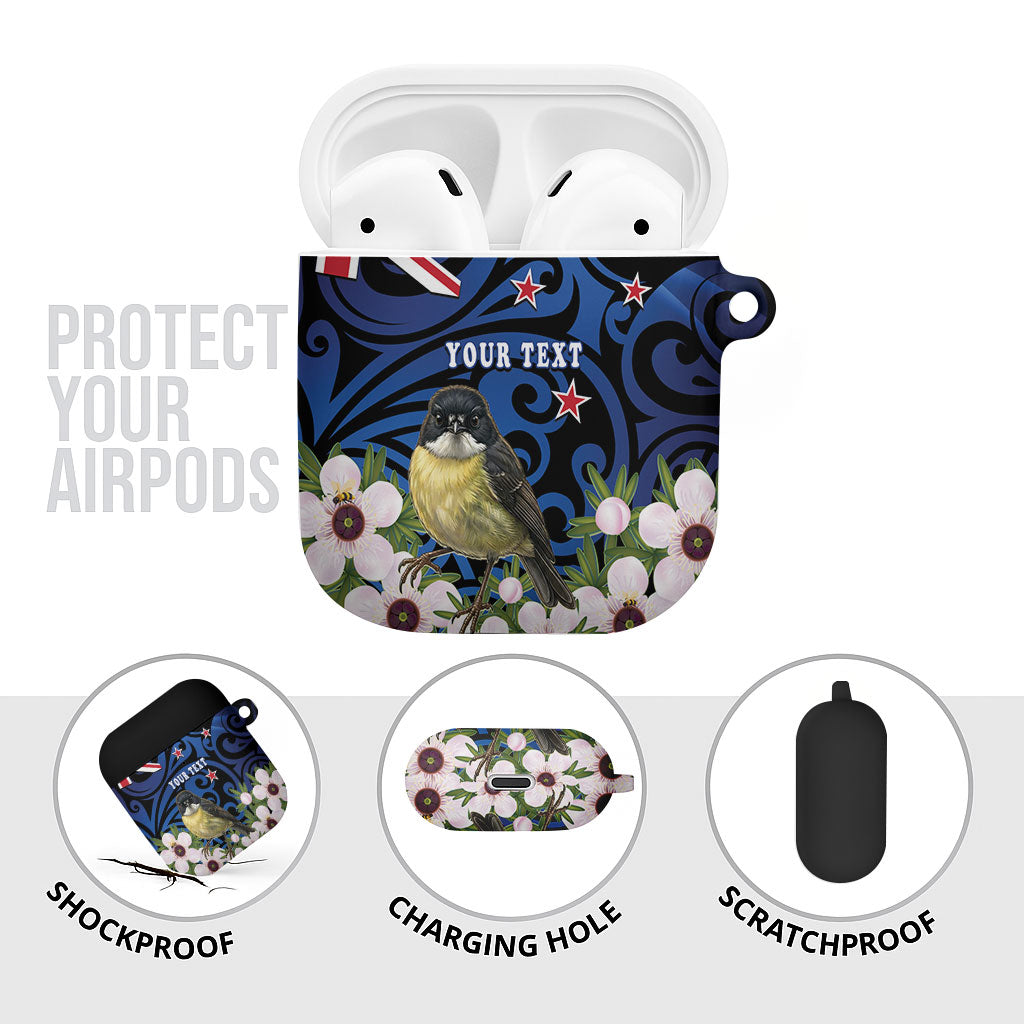Tomtit New Zealand Personalised AirPods Case Miromiro Manuka Flower Maori Pattern LT22 - Polynesian Pride