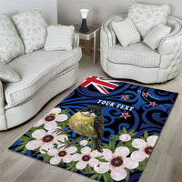 Tomtit New Zealand Personalised Area Rug Miromiro Manuka Flower Maori Pattern