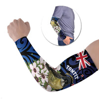 Tomtit New Zealand Personalised Arm Sleeves Miromiro Manuka Flower Maori Pattern LT22 Set of 2 Blue - Polynesian Pride