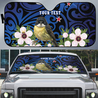 Tomtit New Zealand Personalised Auto Sun Shade Miromiro Manuka Flower Maori Pattern LT22 Blue - Polynesian Pride