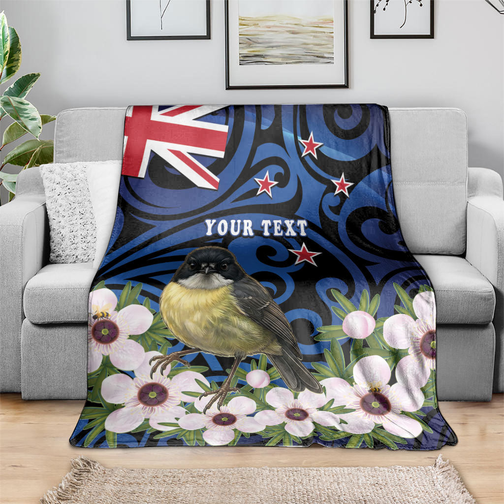 Tomtit New Zealand Personalised Blanket Miromiro Manuka Flower Maori Pattern