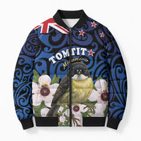 Tomtit New Zealand Personalised Bomber Puffer Jacket Miromiro Manuka Flower Maori Pattern