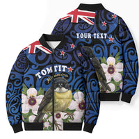 Tomtit New Zealand Personalised Bomber Puffer Jacket Miromiro Manuka Flower Maori Pattern