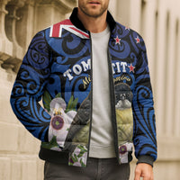 Tomtit New Zealand Personalised Bomber Puffer Jacket Miromiro Manuka Flower Maori Pattern