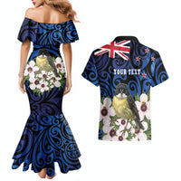 Tomtit New Zealand Personalised Couples Matching Mermaid Dress and Hawaiian Shirt Miromiro Manuka Flower Maori Pattern