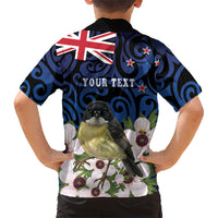 Tomtit New Zealand Personalised Family Matching Off Shoulder Maxi Dress and Hawaiian Shirt Miromiro Manuka Flower Maori Pattern