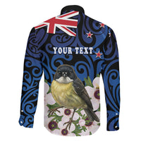 Tomtit New Zealand Personalised Family Matching Off Shoulder Maxi Dress and Hawaiian Shirt Miromiro Manuka Flower Maori Pattern