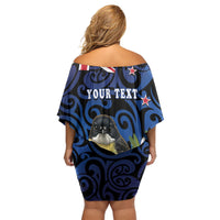 Tomtit New Zealand Personalised Family Matching Off Shoulder Short Dress and Hawaiian Shirt Miromiro Manuka Flower Maori Pattern