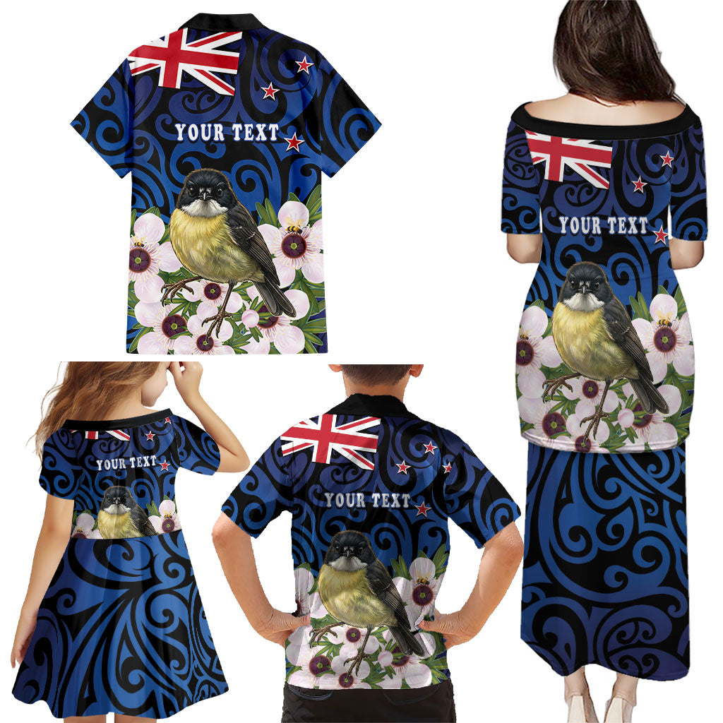 Tomtit New Zealand Personalised Family Matching Puletasi and Hawaiian Shirt Miromiro Manuka Flower Maori Pattern