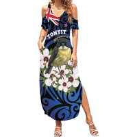 Tomtit New Zealand Personalised Family Matching Summer Maxi Dress and Hawaiian Shirt Miromiro Manuka Flower Maori Pattern