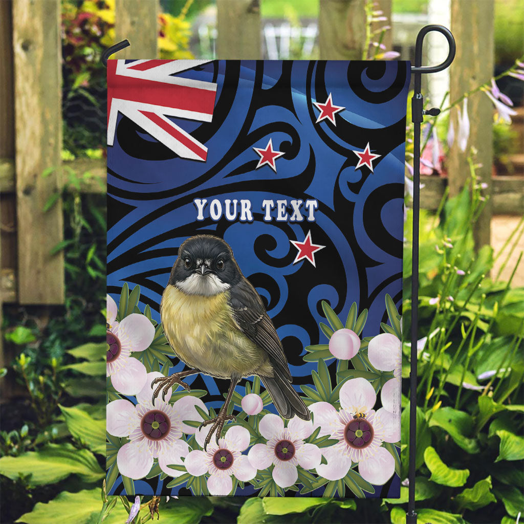 Tomtit New Zealand Personalised Garden Flag Miromiro Manuka Flower Maori Pattern LT22 Garden Flag Blue - Polynesian Pride