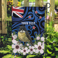 Tomtit New Zealand Personalised Garden Flag Miromiro Manuka Flower Maori Pattern LT22 Garden Flag Blue - Polynesian Pride