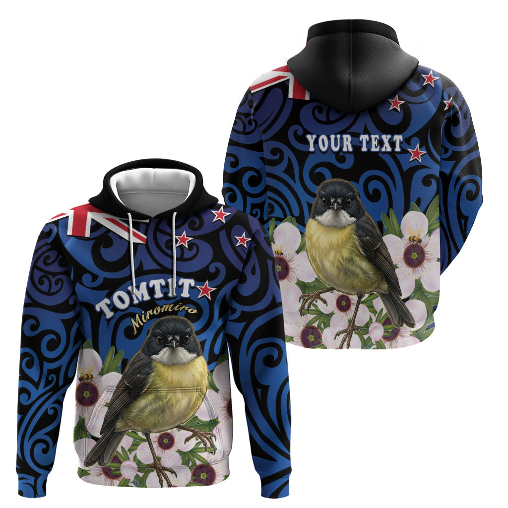 Tomtit New Zealand Personalised Hoodie Miromiro Manuka Flower Maori Pattern