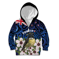Tomtit New Zealand Personalised Kid Hoodie Miromiro Manuka Flower Maori Pattern