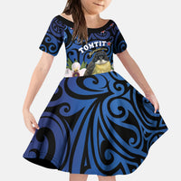 Tomtit New Zealand Personalised Kid Short Sleeve Dress Miromiro Manuka Flower Maori Pattern LT22 KID Blue - Polynesian Pride