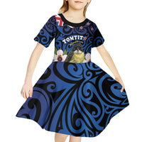 Tomtit New Zealand Personalised Kid Short Sleeve Dress Miromiro Manuka Flower Maori Pattern LT22 - Polynesian Pride