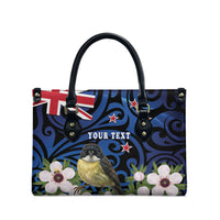 Tomtit New Zealand Personalised Leather Bag Miromiro Manuka Flower Maori Pattern LT22 - Polynesian Pride