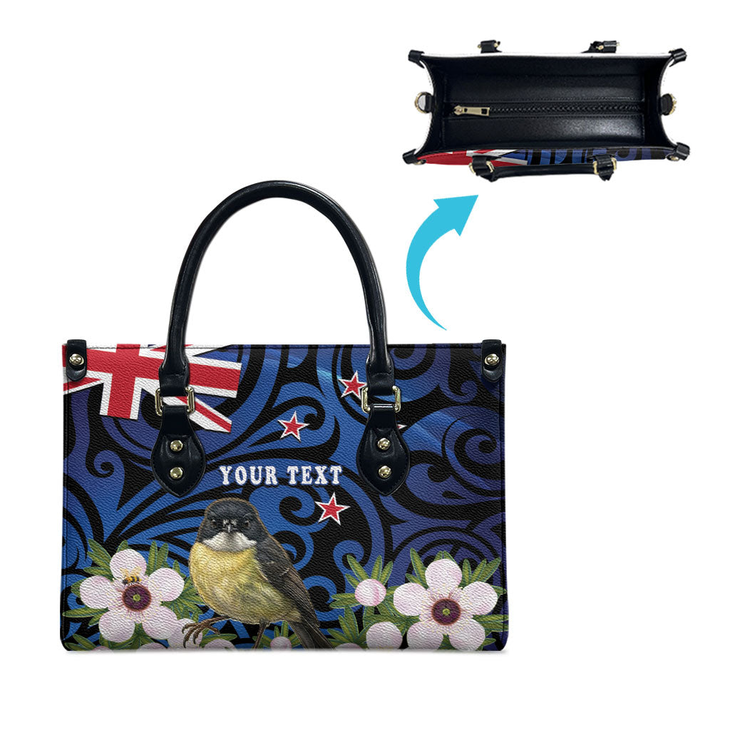 Tomtit New Zealand Personalised Leather Bag Miromiro Manuka Flower Maori Pattern LT22 - Polynesian Pride