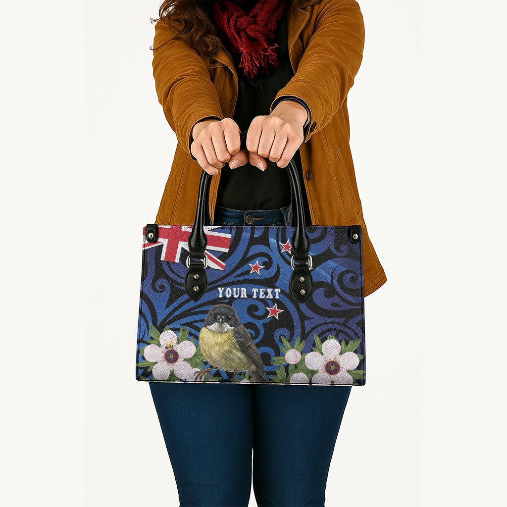 Tomtit New Zealand Personalised Leather Bag Miromiro Manuka Flower Maori Pattern LT22 - Polynesian Pride