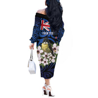 Tomtit New Zealand Personalised Off The Shoulder Long Sleeve Dress Miromiro Manuka Flower Maori Pattern