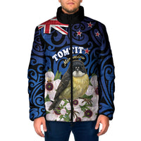 Tomtit New Zealand Personalised Padded Jacket Miromiro Manuka Flower Maori Pattern