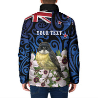 Tomtit New Zealand Personalised Padded Jacket Miromiro Manuka Flower Maori Pattern