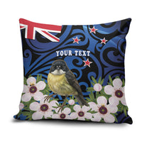 Tomtit New Zealand Personalised Pillow Cover Miromiro Manuka Flower Maori Pattern LT22 Blue - Polynesian Pride