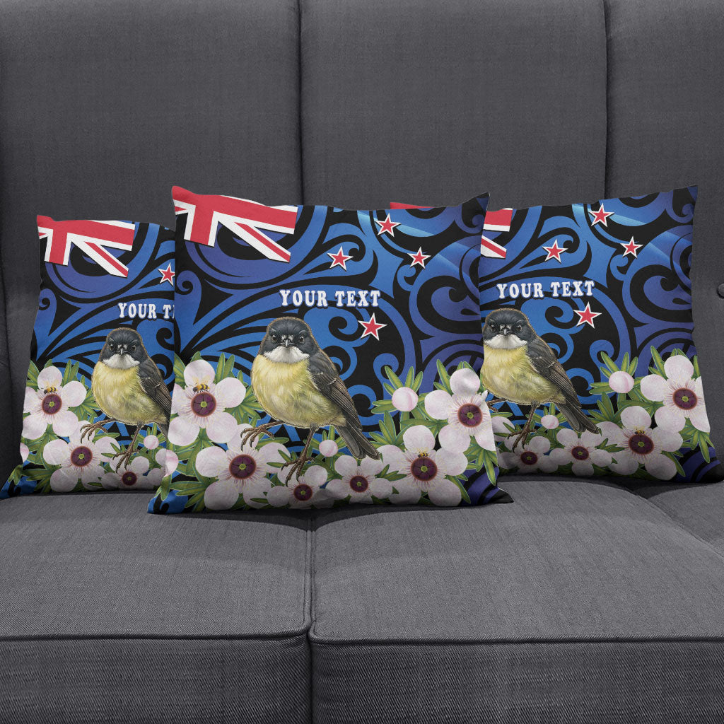 Tomtit New Zealand Personalised Pillow Cover Miromiro Manuka Flower Maori Pattern LT22 - Polynesian Pride