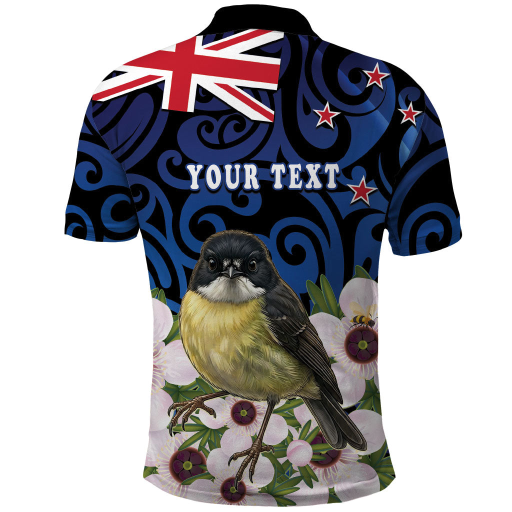 Tomtit New Zealand Personalised Polo Shirt Miromiro Manuka Flower Maori Pattern