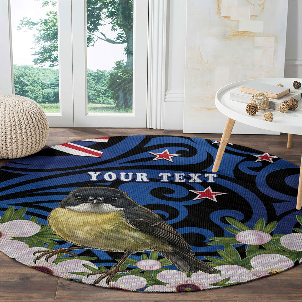 Tomtit New Zealand Personalised Round Carpet Miromiro Manuka Flower Maori Pattern LT22 - Polynesian Pride