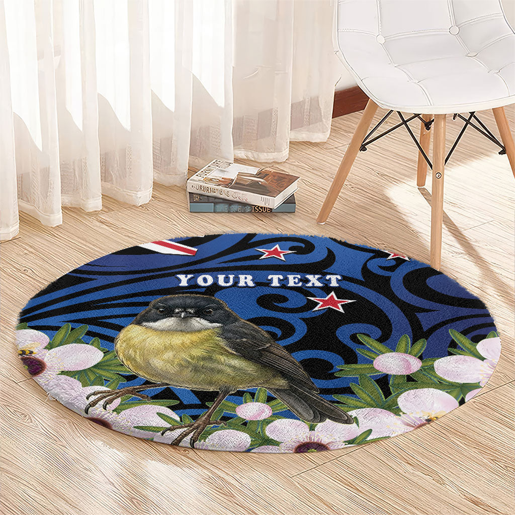 Tomtit New Zealand Personalised Round Carpet Miromiro Manuka Flower Maori Pattern LT22 - Polynesian Pride