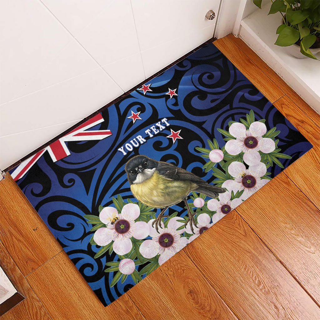 Tomtit New Zealand Personalised Rubber Doormat Miromiro Manuka Flower Maori Pattern LT22 - Polynesian Pride