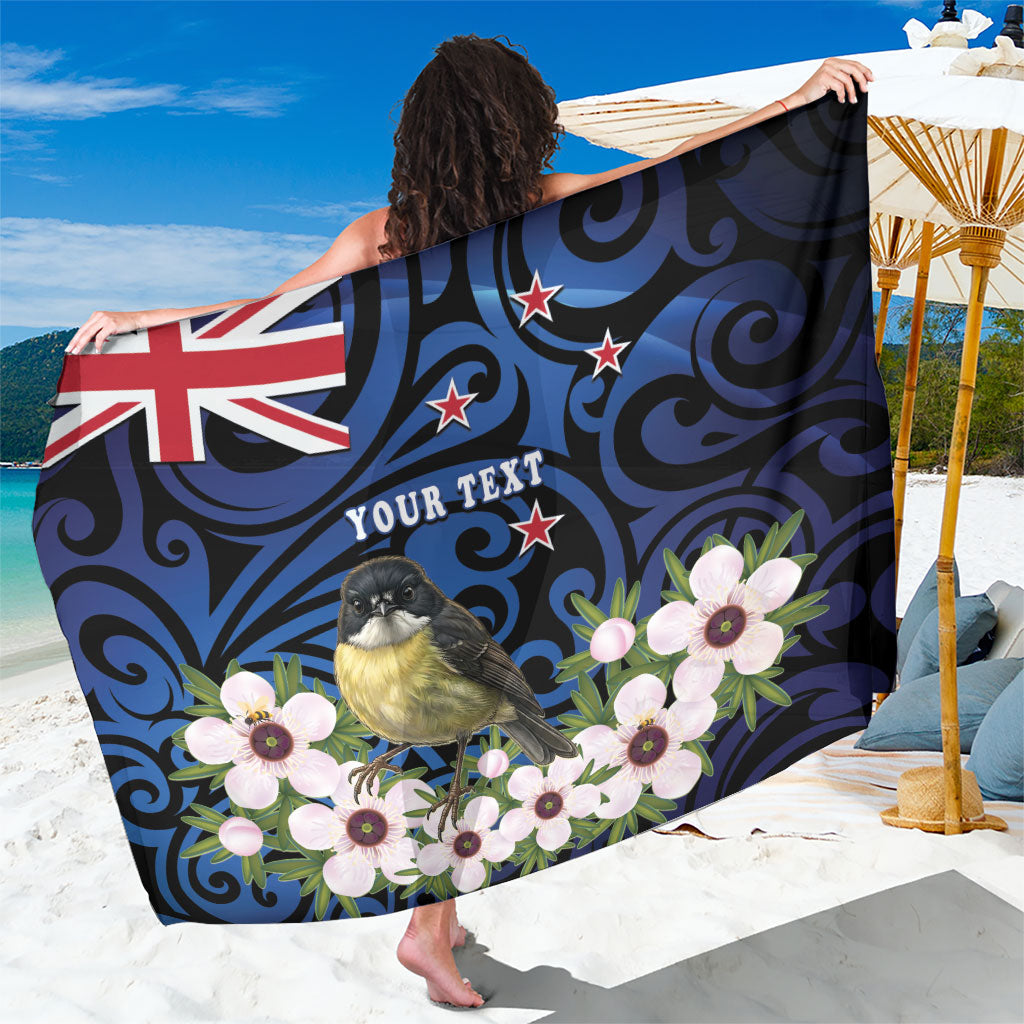 Tomtit New Zealand Personalised Sarong Miromiro Manuka Flower Maori Pattern LT22 One Size 44 x 66 inches Blue - Polynesian Pride