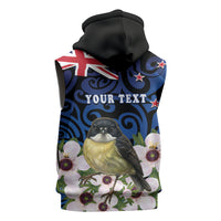 Tomtit New Zealand Personalised Sleeveless Zip Hoodie Miromiro Manuka Flower Maori Pattern