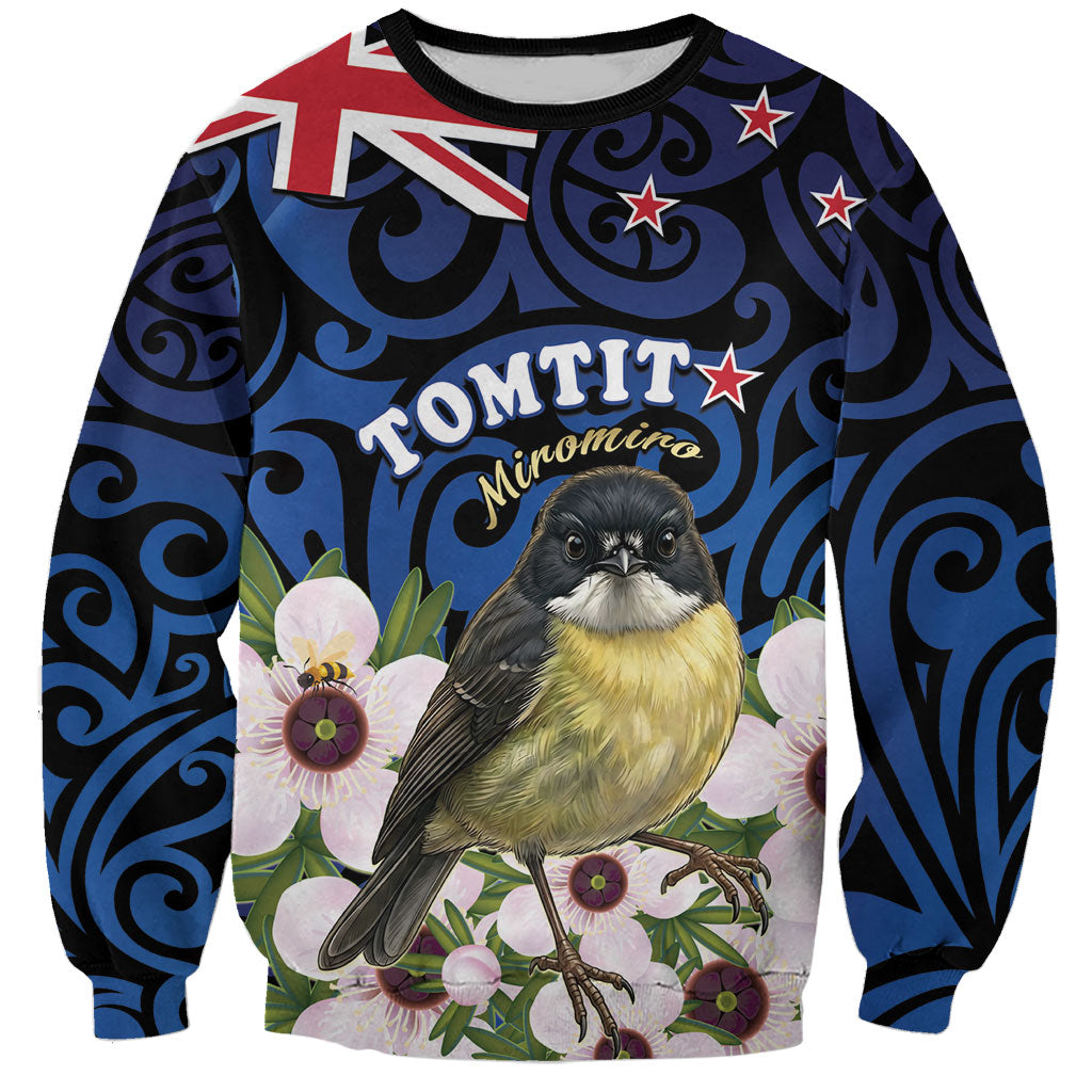 Tomtit New Zealand Personalised Sweatshirt Miromiro Manuka Flower Maori Pattern