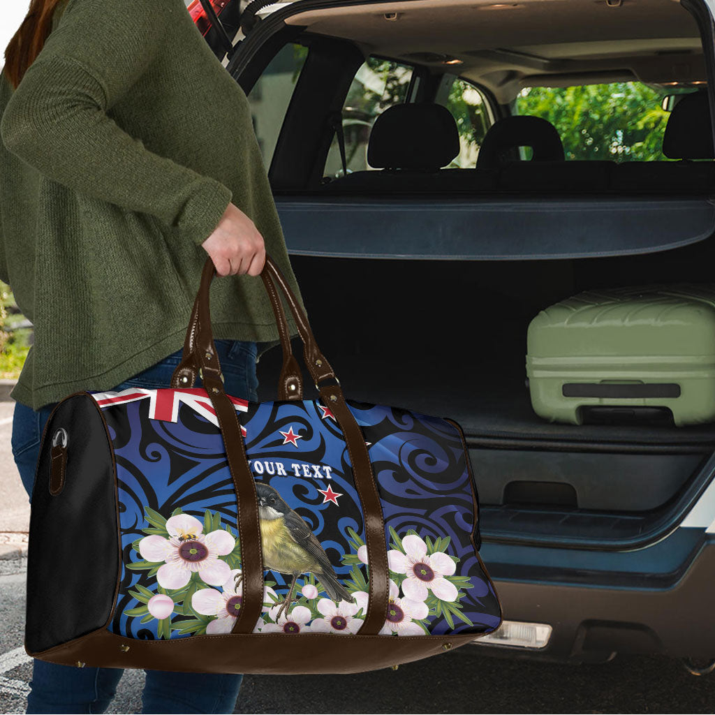 Tomtit New Zealand Personalised Travel Bag Miromiro Manuka Flower Maori Pattern