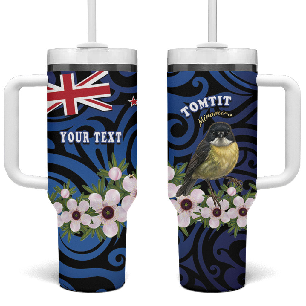 Tomtit New Zealand Personalised Tumbler With Handle Miromiro Manuka Flower Maori Pattern
