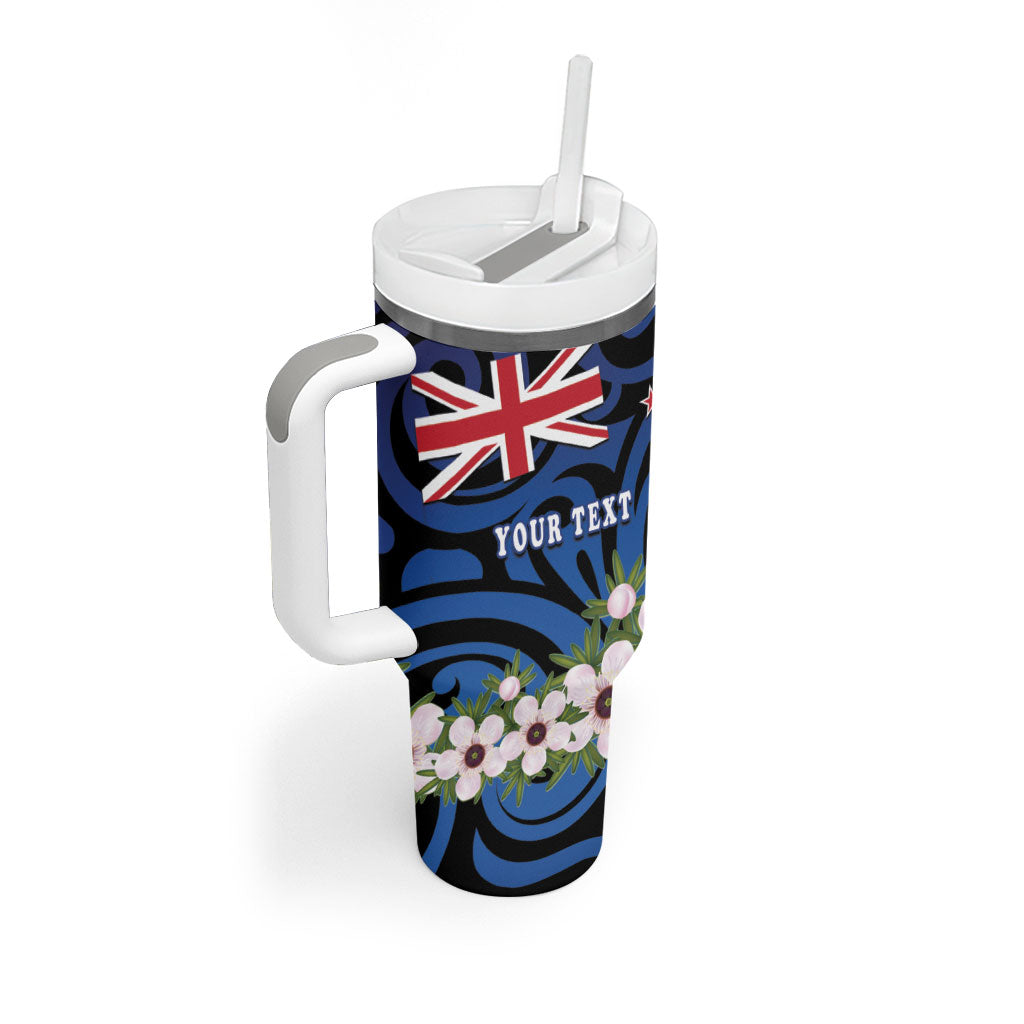 Tomtit New Zealand Personalised Tumbler With Handle Miromiro Manuka Flower Maori Pattern