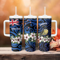 Tomtit New Zealand Personalised Tumbler With Handle Miromiro Manuka Flower Maori Pattern