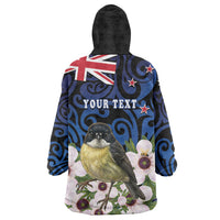 Tomtit New Zealand Personalised Wearable Blanket Hoodie Miromiro Manuka Flower Maori Pattern LT22 - Polynesian Pride